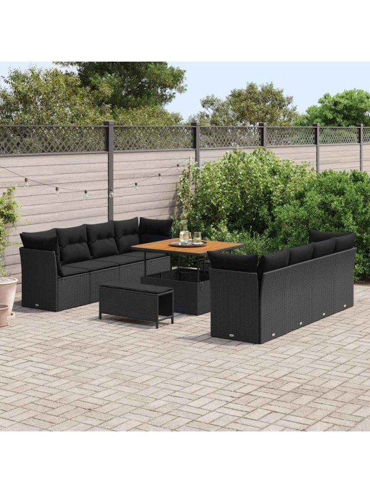 Dārza dīvānu komplekts 11 pcs melna 100 x 100 x 71 cm