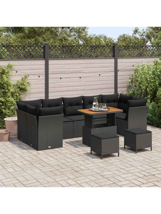Dārza dīvānu komplekts ar spilvenu 10 pcs melna 90 x 55 x 71 cm