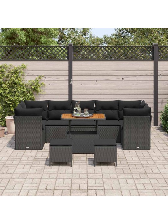 Dārza dīvānu komplekts ar spilvenu 10 pcs melna 90 x 55 x 71 cm