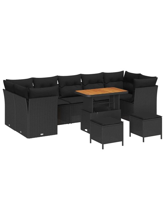 Dārza dīvānu komplekts ar spilvenu 10 pcs melna 90 x 55 x 71 cm