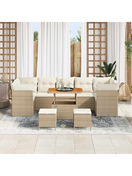 Dārza dīvānu komplekts 10 pcs bēša un krēmkrāsa 90 x 55 x 71 cm