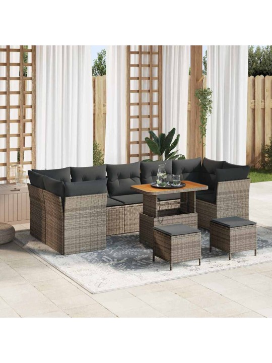 Dārza dīvānu komplekts 10 pcs pelēka 90 x 55 x 71 cm
