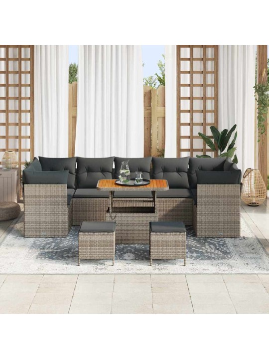 Dārza dīvānu komplekts 10 pcs pelēka 90 x 55 x 71 cm