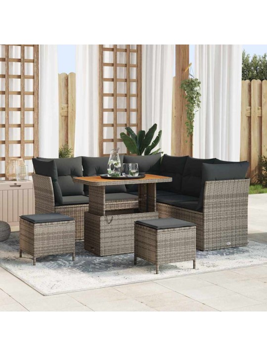 Dārza dīvānu komplekts ar spilvenu 8 pcs pelēka 90 x 55 x 71 cm