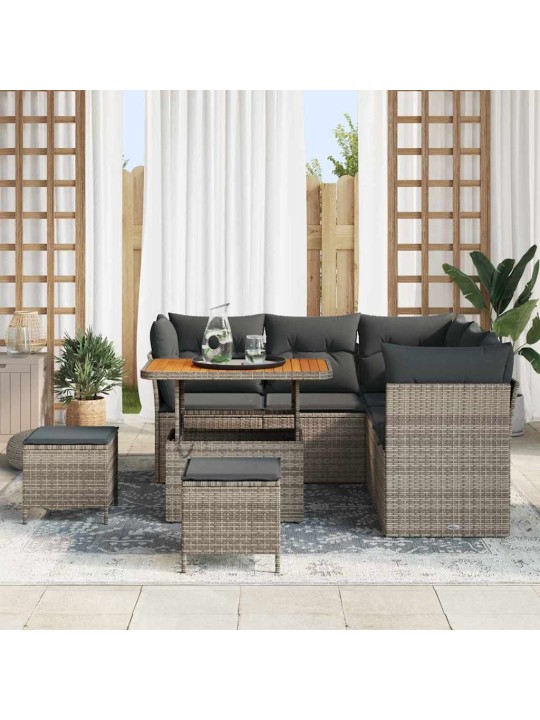 Dārza dīvānu komplekts ar spilvenu 8 pcs pelēka 90 x 55 x 71 cm
