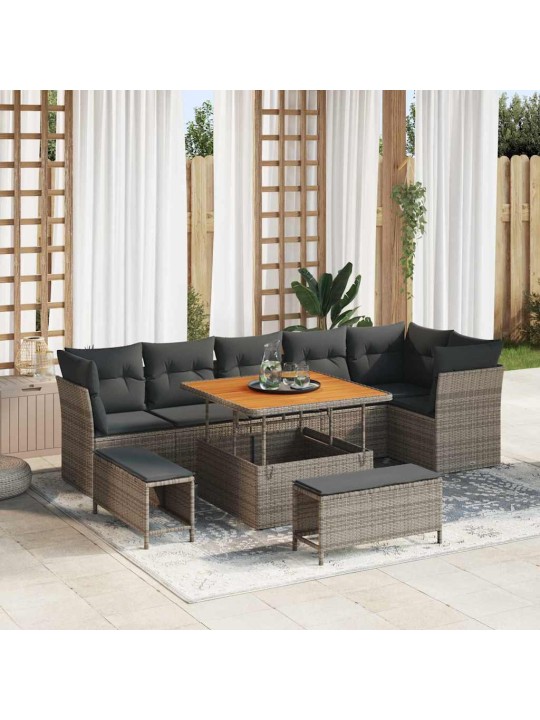 Dārza dīvānu komplekts 9 pcs pelēka 100 x 100 x 71 cm