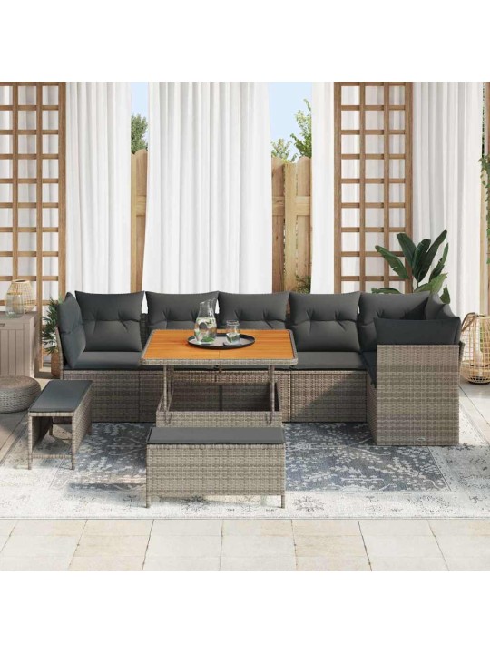 Dārza dīvānu komplekts 9 pcs pelēka 100 x 100 x 71 cm