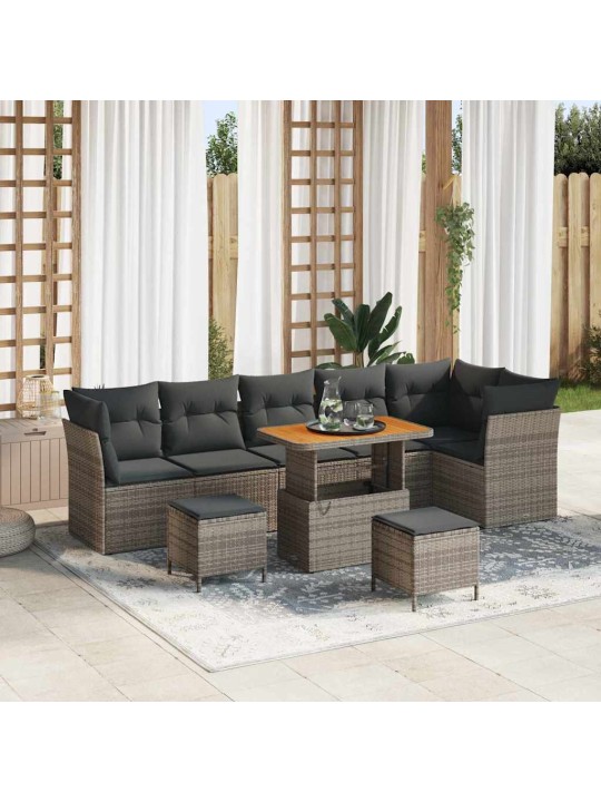 Dārza dīvānu komplekts ar spilvenu 9 pcs pelēka 90 x 55 x 71 cm