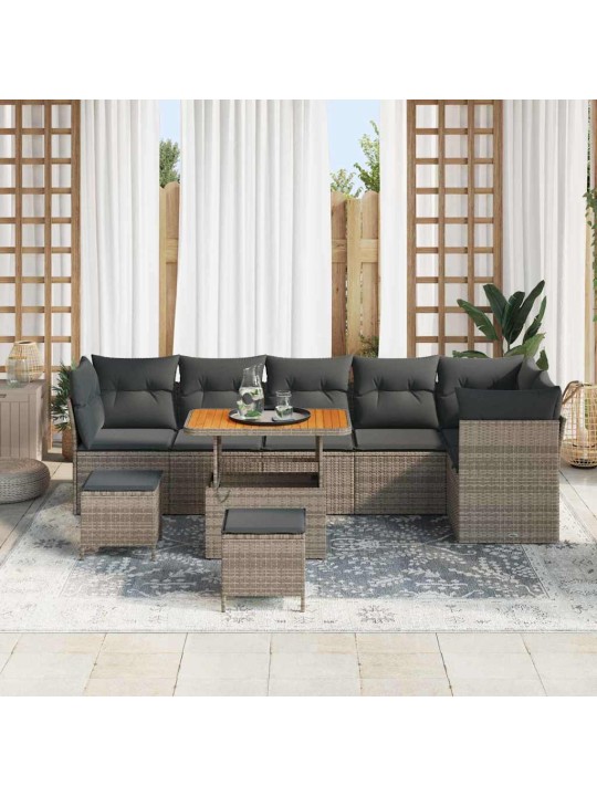 Dārza dīvānu komplekts ar spilvenu 9 pcs pelēka 90 x 55 x 71 cm