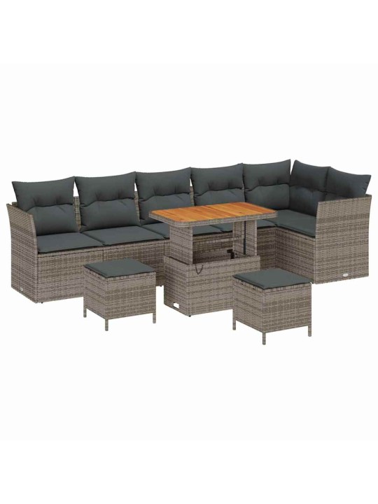 Dārza dīvānu komplekts ar spilvenu 9 pcs pelēka 90 x 55 x 71 cm