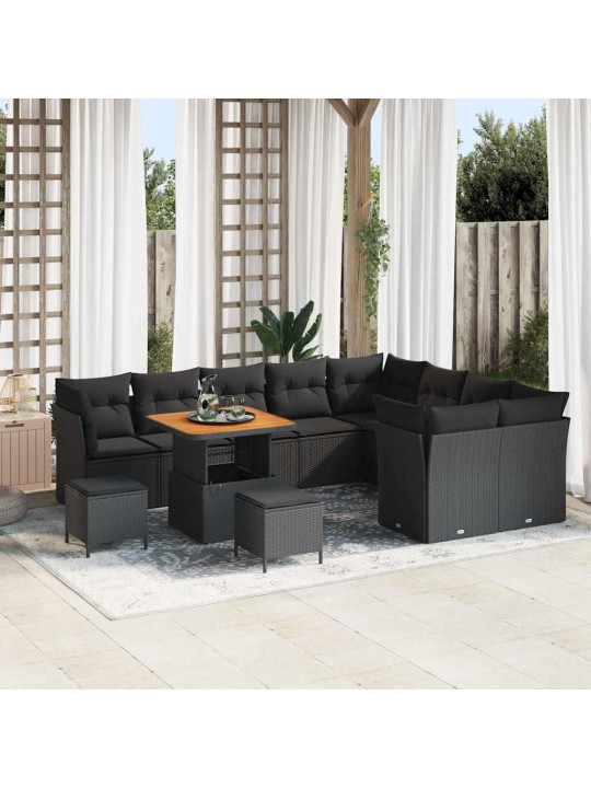 Dārza dīvānu komplekts ar spilvenu 12 pcs melna 80 x 80 x 71 cm