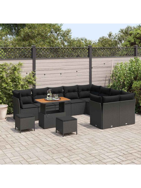 Dārza dīvānu komplekts ar spilvenu 12 pcs melna 90 x 55 x 71 cm
