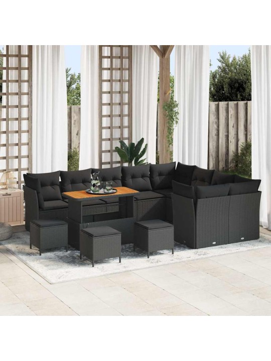 Dārza dīvānu komplekts 13 pcs melna 110 x 55 x 71 cm