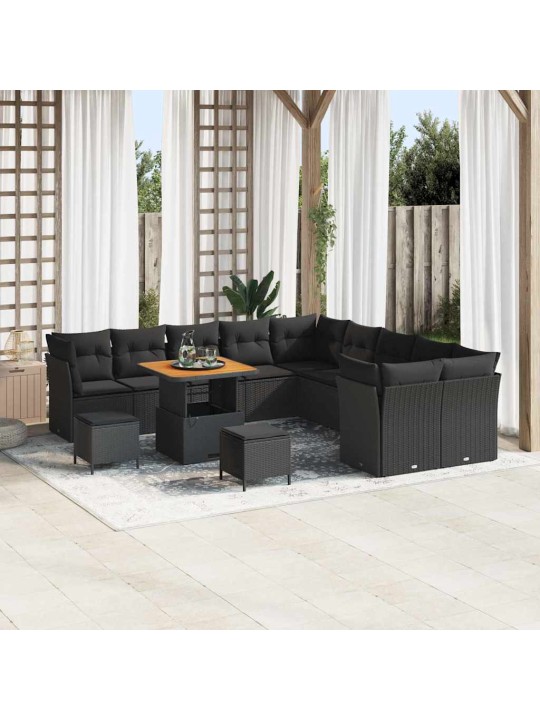 Dārza dīvānu komplekts ar spilvenu 13 pcs melna 80 x 80 x 71 cm