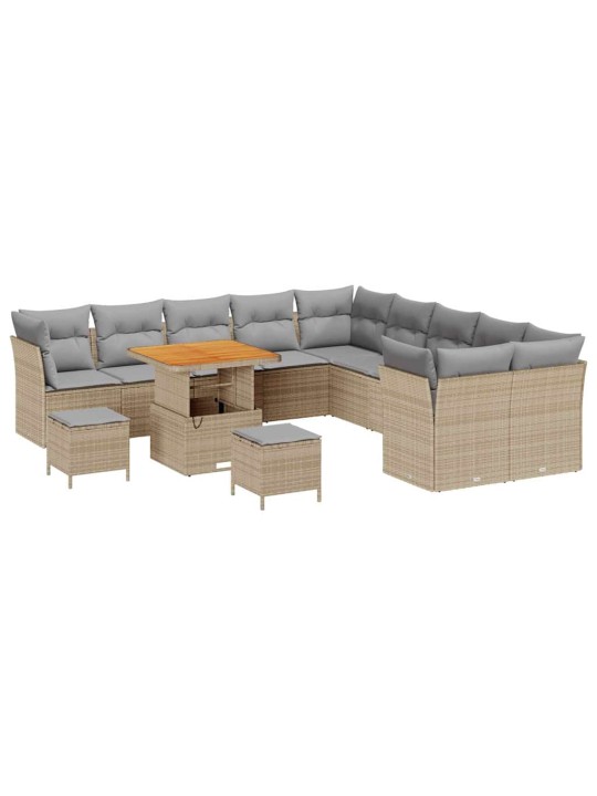 Dārza dīvānu komplekts ar spilvenu 13 pcs bēša un gaiši pelēka