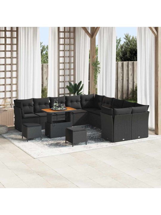Dārza dīvānu komplekts ar spilvenu 13 pcs melna 90 x 55 x 71 cm