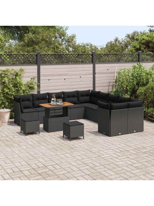 Dārza dīvānu komplekts ar spilvenu 13 pcs melna 90 x 55 x 71 cm