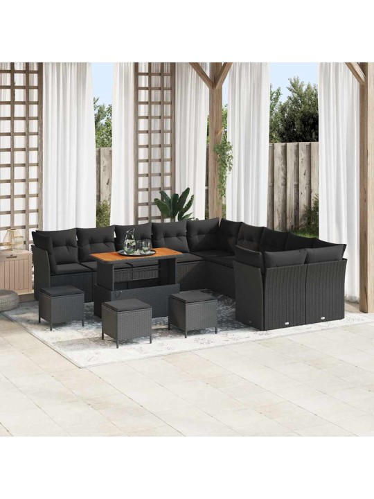 Dārza dīvānu komplekts 14 pcs melna 110 x 55 x 71 cm