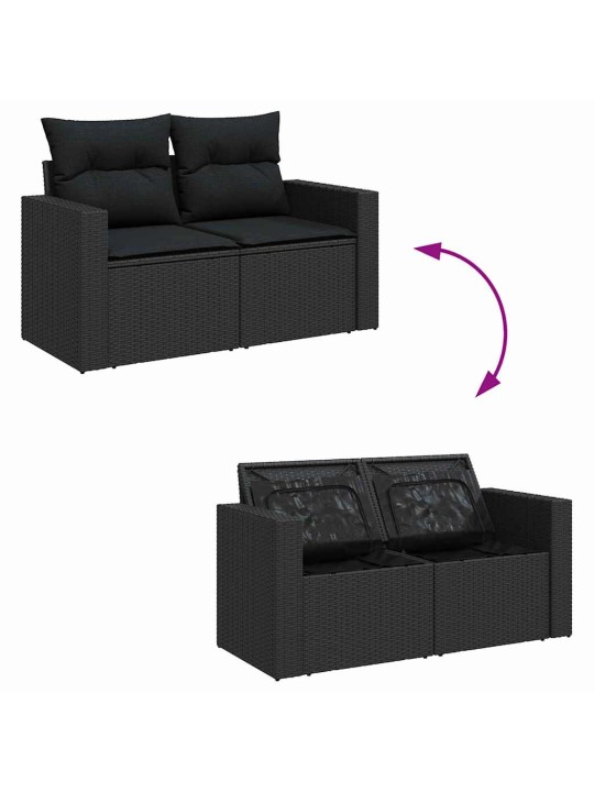 Dārza dīvānu komplekts ar spilvenu 8 pcs melna 80 x 80 x 71 cm