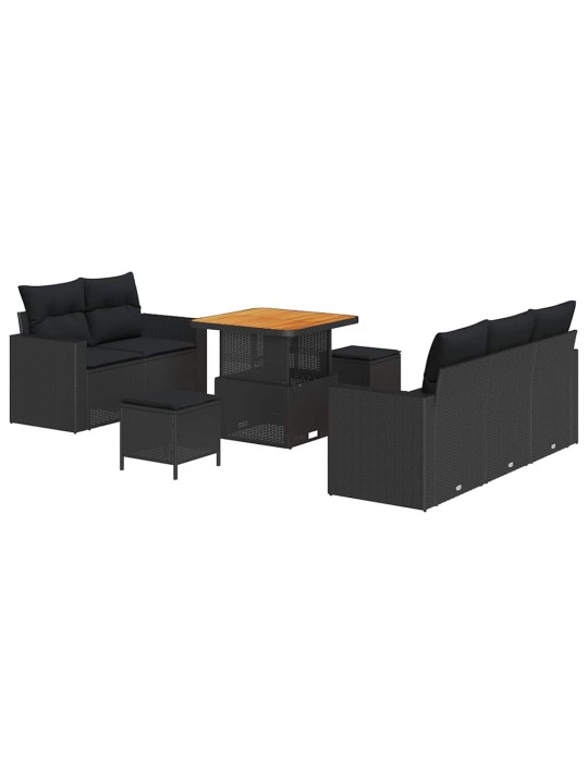 Dārza dīvānu komplekts ar spilvenu 8 pcs melna 80 x 80 x 71 cm