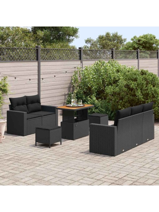 Dārza dīvānu komplekts ar spilvenu 8 pcs melna 90 x 55 x 71 cm
