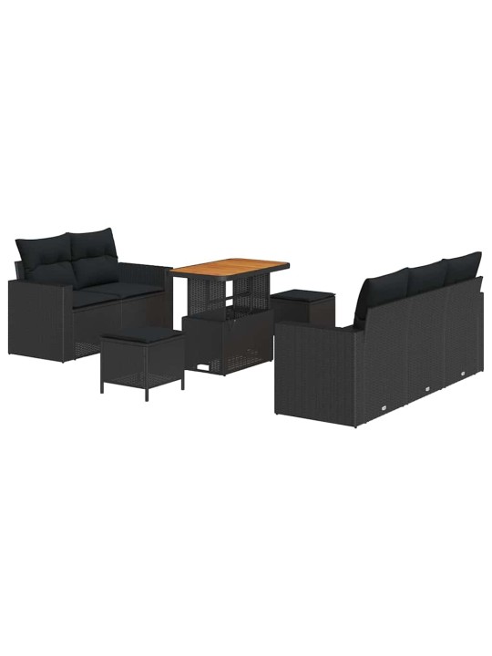 Dārza dīvānu komplekts ar spilvenu 8 pcs melna 90 x 55 x 71 cm
