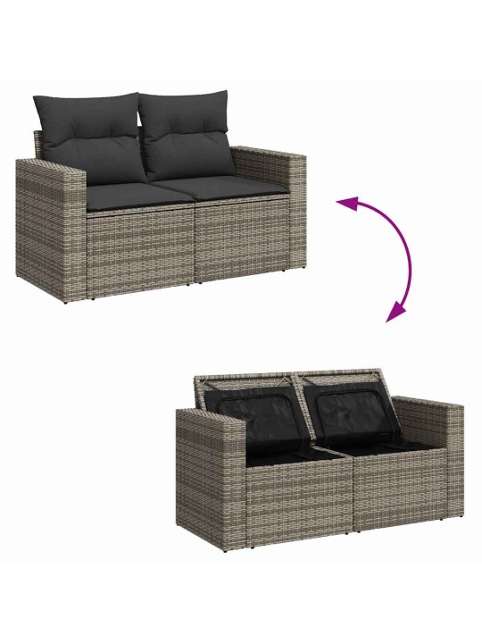Dārza dīvānu komplekts ar spilvenu 8 pcs pelēka 90 x 55 x 71 cm