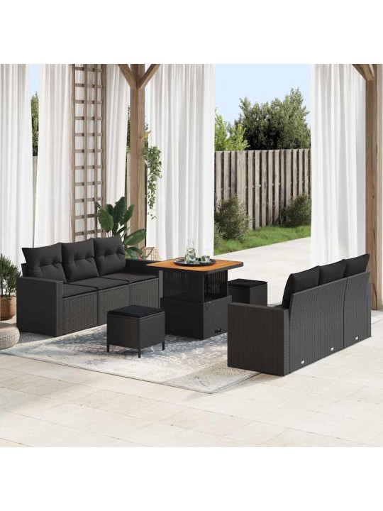 Dārza dīvānu komplekts ar spilvenu 9 pcs melna 80 x 80 x 71 cm