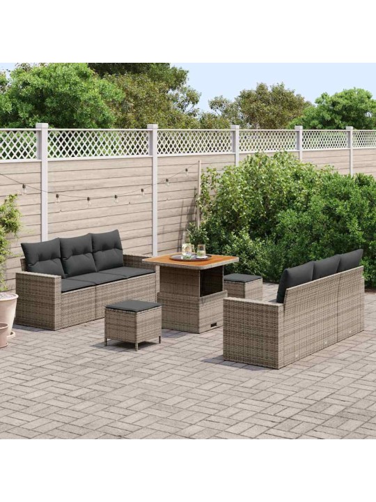 Dārza dīvānu komplekts ar spilvenu 9 pcs pelēka 80 x 80 x 71 cm