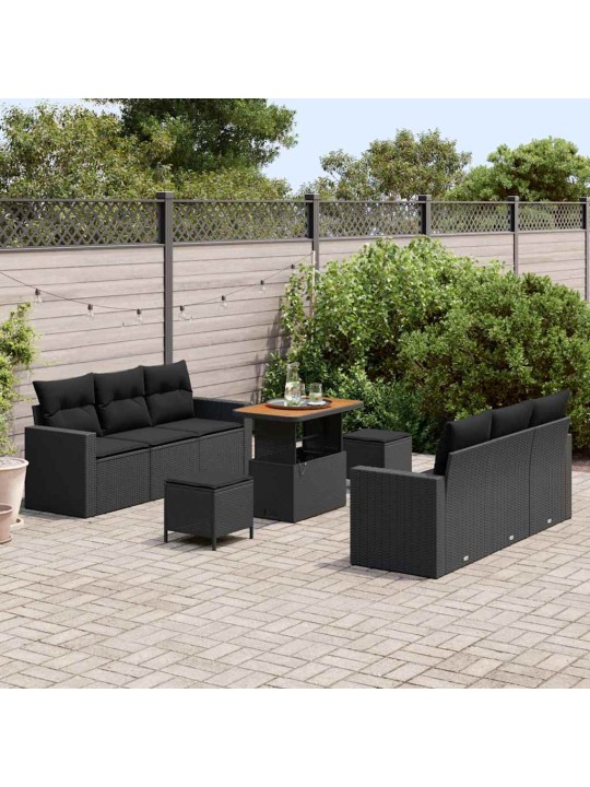 Dārza dīvānu komplekts ar spilvenu 9 pcs melna 90 x 55 x 71 cm