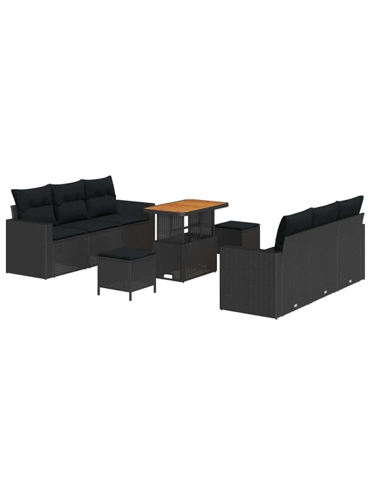 Dārza dīvānu komplekts ar spilvenu 9 pcs melna 90 x 55 x 71 cm