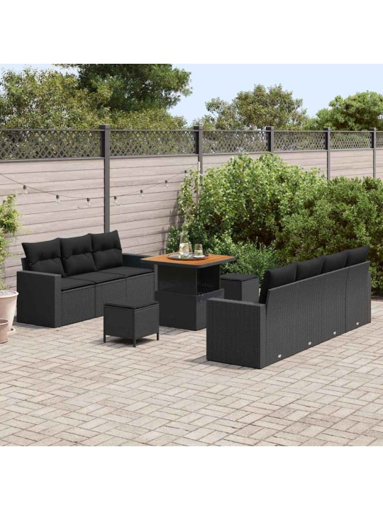 Dārza dīvānu komplekts ar spilvenu 10 pcs melna 80 x 80 x 71 cm
