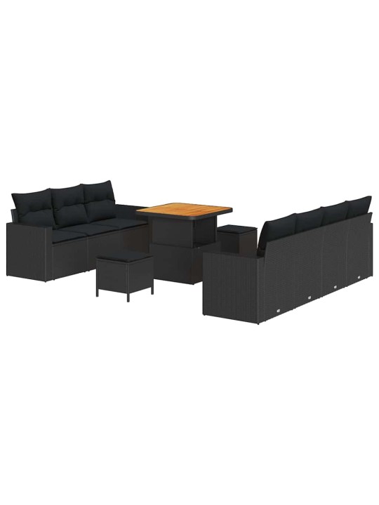 Dārza dīvānu komplekts ar spilvenu 10 pcs melna 80 x 80 x 71 cm