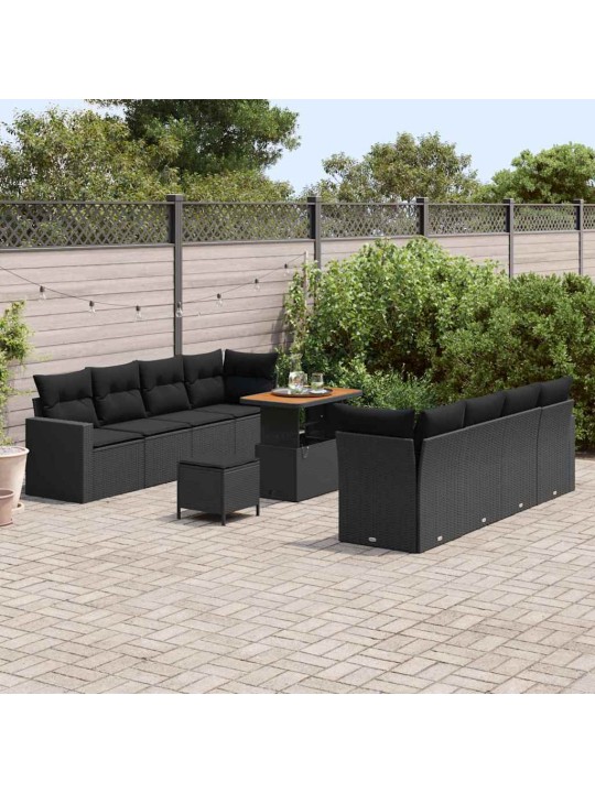Dārza dīvānu komplekts ar spilvenu 11 pcs melna 90 x 55 x 71 cm