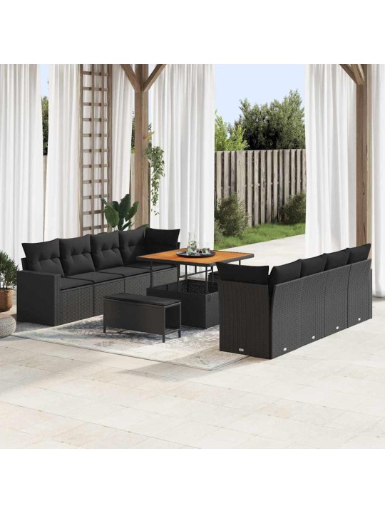 Dārza dīvānu komplekts 11 pcs melna 100 x 100 x 71 cm