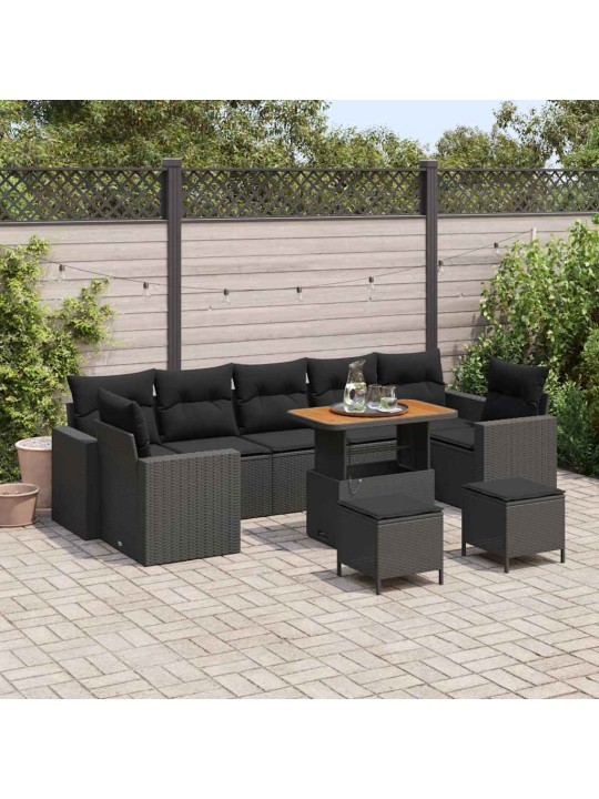 Dārza dīvānu komplekts ar spilvenu 10 pcs melna 90 x 55 x 71 cm