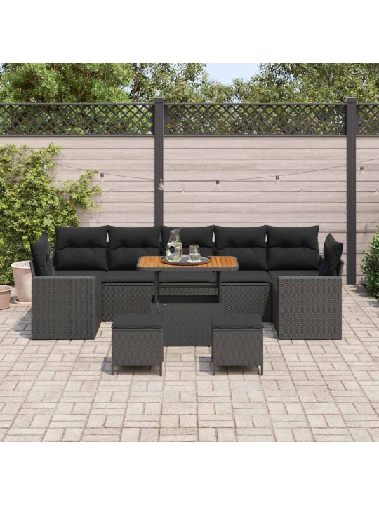 Dārza dīvānu komplekts ar spilvenu 10 pcs melna 90 x 55 x 71 cm