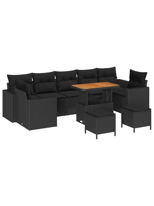 Dārza dīvānu komplekts ar spilvenu 10 pcs melna 90 x 55 x 71 cm
