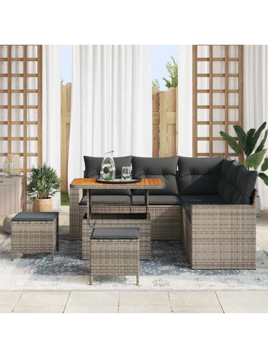 Dārza dīvānu komplekts ar spilvenu 8 pcs pelēka 90 x 55 x 71 cm