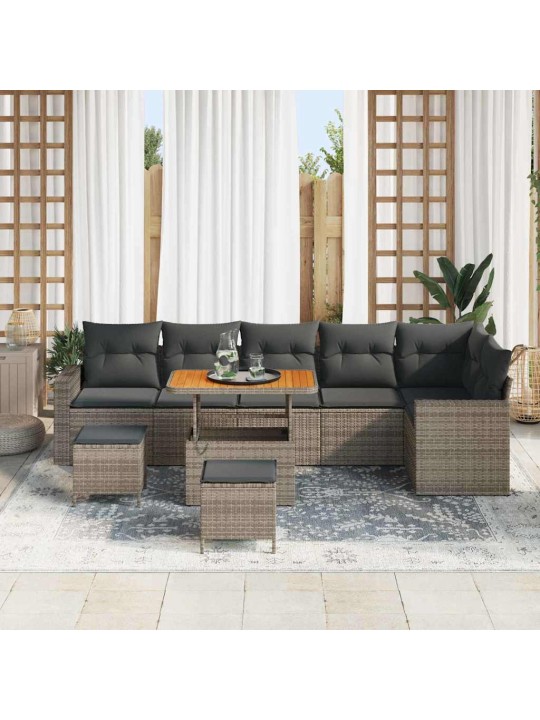 Dārza dīvānu komplekts ar spilvenu 9 pcs pelēka 90 x 55 x 71 cm