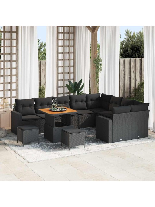 Dārza dīvānu komplekts ar spilvenu 12 pcs melna 80 x 80 x 71 cm
