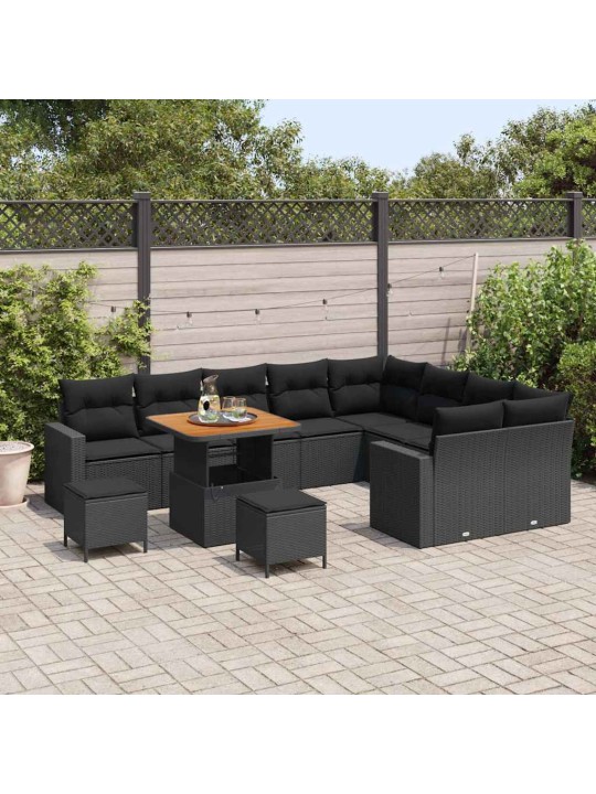 Dārza dīvānu komplekts ar spilvenu 12 pcs melna 80 x 80 x 71 cm