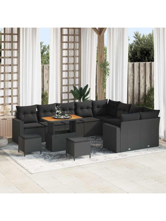 Dārza dīvānu komplekts ar spilvenu 12 pcs melna 90 x 55 x 71 cm