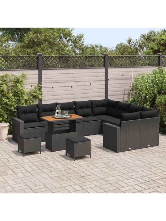Dārza dīvānu komplekts ar spilvenu 12 pcs melna 90 x 55 x 71 cm