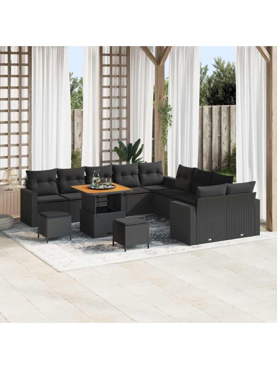 Dārza dīvānu komplekts ar spilvenu 13 pcs melna 80 x 80 x 71 cm