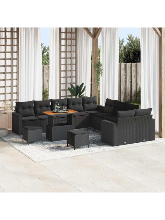 Dārza dīvānu komplekts ar spilvenu 13 pcs melna 90 x 55 x 71 cm