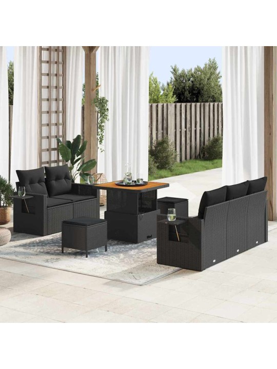 Dārza dīvānu komplekts ar spilvenu 8 pcs melna 80 x 80 x 71 cm