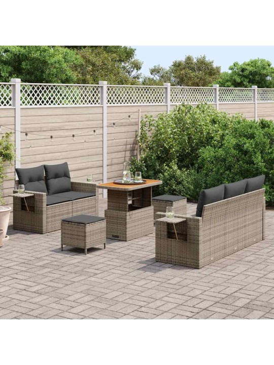 Dārza dīvānu komplekts ar spilvenu 8 pcs pelēka 90 x 55 x 71 cm