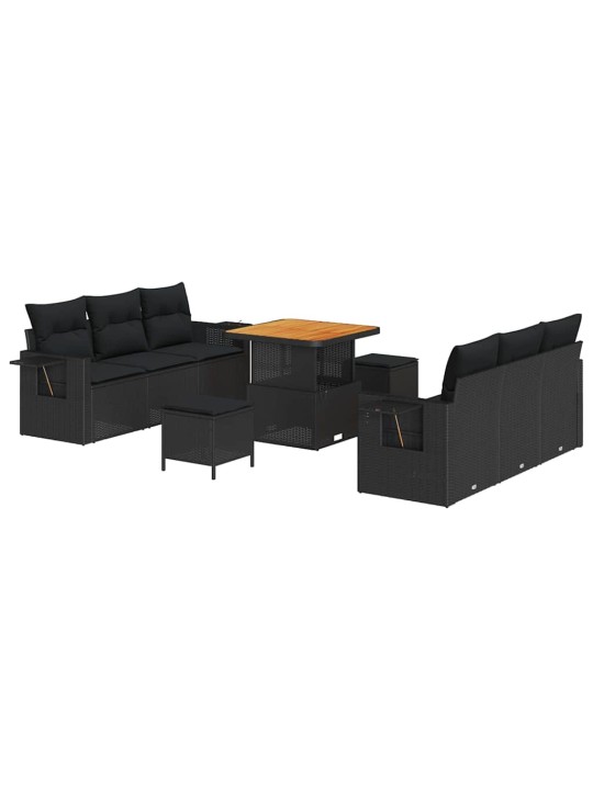 Dārza dīvānu komplekts ar spilvenu 9 pcs melna 80 x 80 x 71 cm
