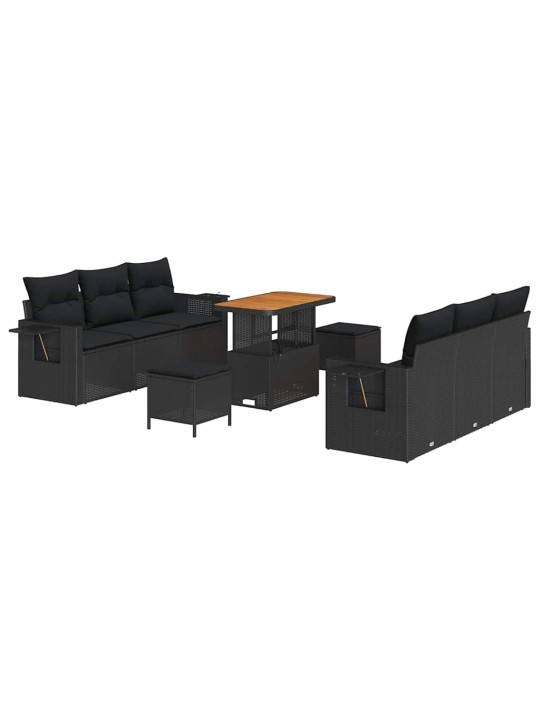 Dārza dīvānu komplekts ar spilvenu 9 pcs melna 90 x 55 x 71 cm